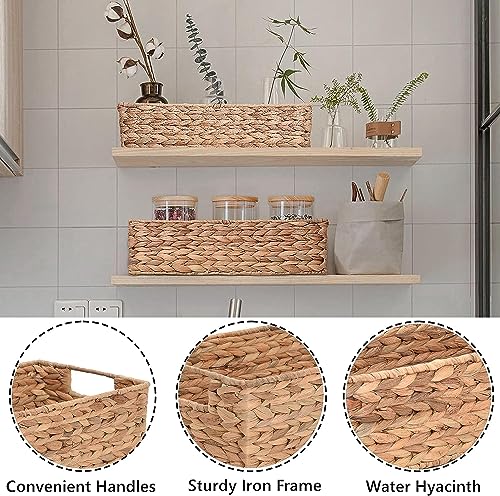 Amber Home Lot de 2 Panier de Rangement en Osier pour Papier Toilette, Panier en Tissés pour Organisateur, Panier de Rangement en Jacinthe D'eau Naturelle pour Salle de Bain et Cuisine avec Poignée – Image 6