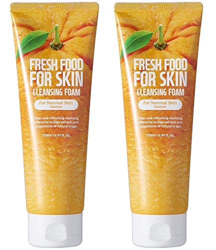 Face Foam Cleanser for Sensitive Dry Oily Normal Skin by Fresh Food for Skin (Orange(Normal Skin), 2pk)
