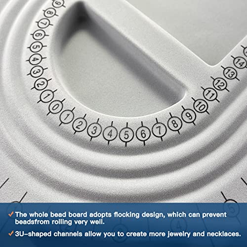 INDIVSHOW The Bead Board with Clear Cover,Grey Flocked,6 Recessed Compartments,3 U-Shaped Channels,Design Boards for Jewelry Bracelet Necklace Making DIY