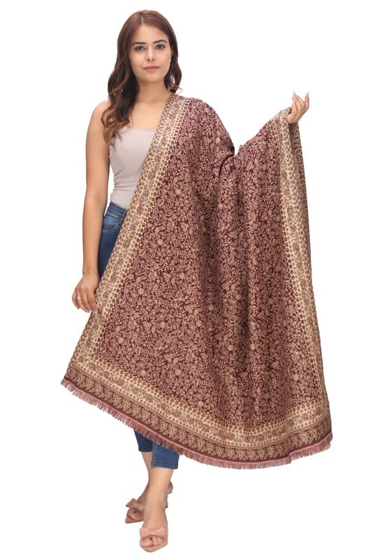 manra Women's Fineness Kaani Paisley Weave Kashmiri Woolen Shawl, Jamawar Design Warm and Soft, Faux Pashmina Shawls (GOLU KANI SHAWL 995)-picture-10