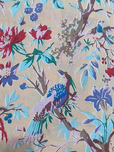 Image of Doraya Pure Cotton Dress Making Fabric Sanganeri Print Jaipuri Hand Block Printed Unstitched Dress Material for Women Blouse /Plazzo,Kurti /Lehenga Piece Womens 43 inch Inches Width (Peach 1, 3 Meter)