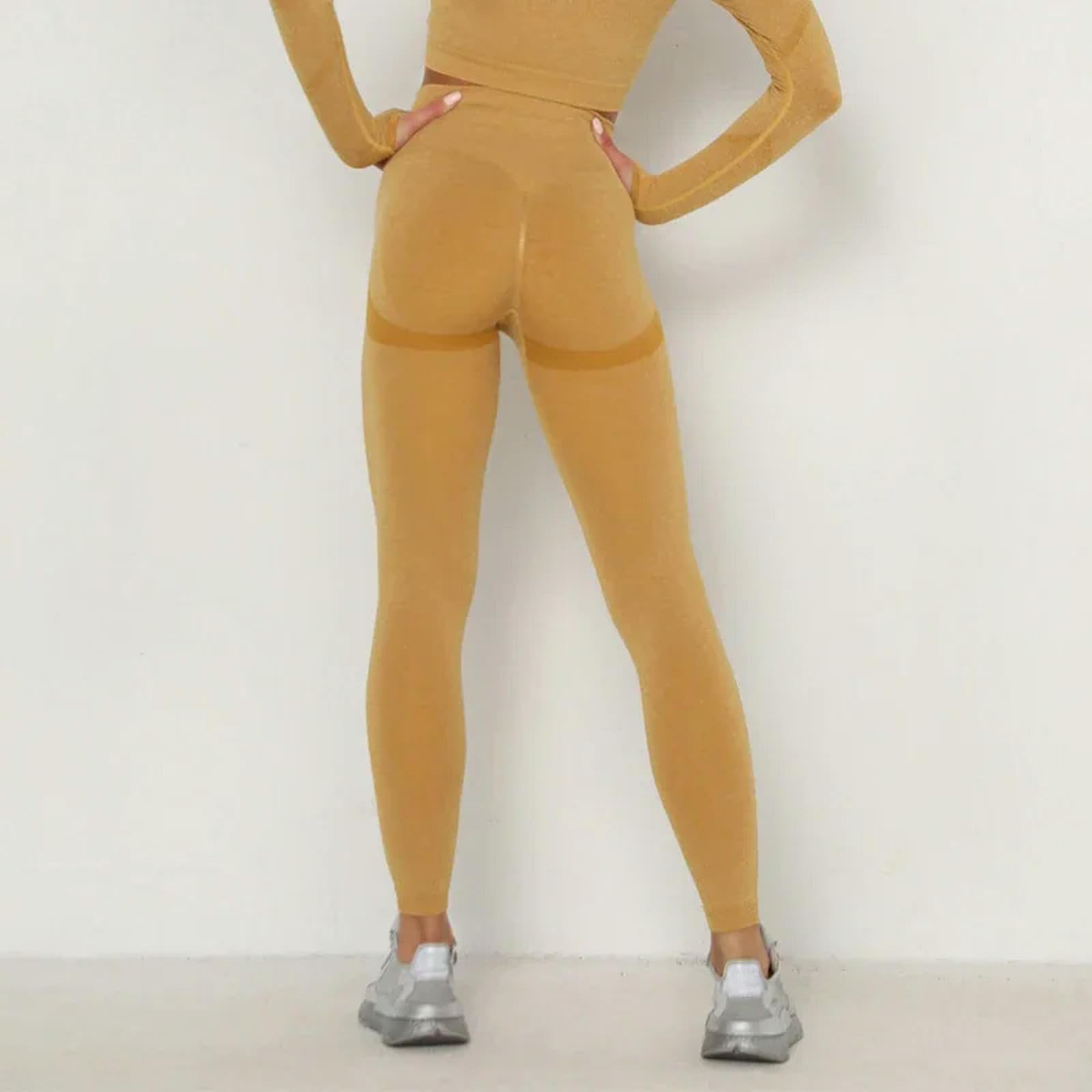 Legginsy dla kobiet UK bezszwowe legginsy spodnie do jogi energetyczne elastyczne spodnie siłownia dziewczyna legginsy push up miękkie sportowe kobiety fitness -oran żółto-l