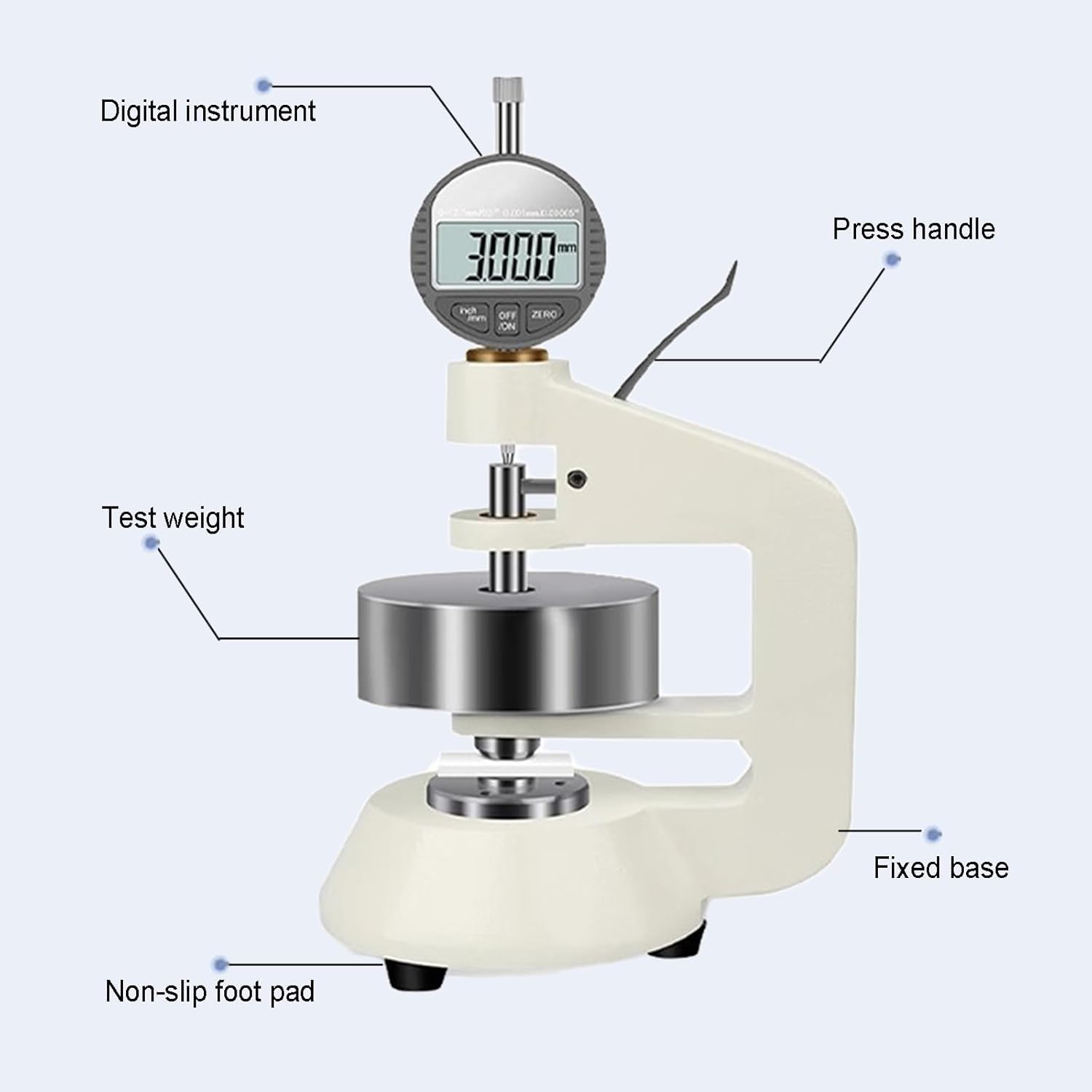 Misuratore di spessore digitale, micrometro elettronico per misurare carta e pelle, gamma 0-4 mm, diametro indenter 16 mm, display LCD accurato