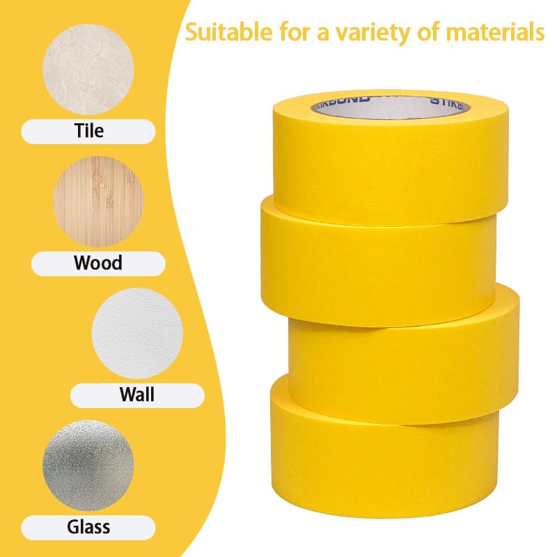 Image of 4-Packs Yellow Painters Tape 2inch x 55 Yards (220 Total Yards), Medium Adhesive Yellow Masking Tape for Wall Painting, Furniture Painting, DIY Handmade Decoration