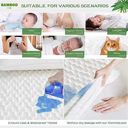 GRT Waterproof Rayon Bamboo Mattress Protector Cal King Size - 3D Air Fiber Mattress Protector Cover, Cooling Mattress Pad Breathable Ultra Soft Noiseless 8''-21'' Deep Pocket Machine Washable