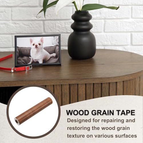 Image of PATIKIL Wood Grain Tape 12 inch x 32 ft, Self-Adhesive Wood Texture Repair Tape Realistic Wooden Effect Patch for Furniture Cabinets Floor Walls, Brown