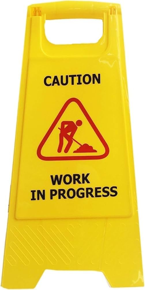 Work In Progress Sign Board, Safety Signs, Work In Progress Floor Stand, yellow caution sign board, Floor Cleaning Signs, Plastic Sign Board (Pack of - 2)