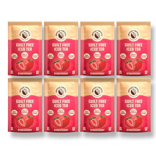Image of Impulse Coffees Guilt Free Iced Tea Strawberry | Iced Tea Powder Drink Mix | Zero Refined Sugar, Low Calorie, Strawberry Flavour | 20g x 40 Sachets (800g)