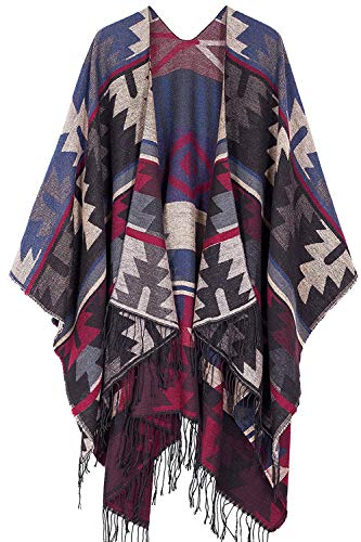 Lacavocor Women Winter Blanket Poncho Capes Cashmere Shawl Cardigans Sweater Coat (Style 19-Purple)