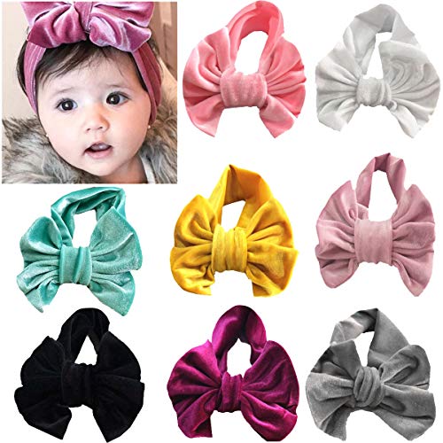 8PCS Baby Turban Headbands Head Wrap Soft Velvet Knotted Hairbands for Baby Girls Toddlers Kids Children