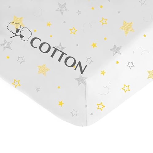 Miniatura 2 de American Baby Company Sábana bajera ajustable para cuna de 28 x 52 pulgadas, suave, transpirable, neutro, 100% algodón, estrella amarilla dorada,
