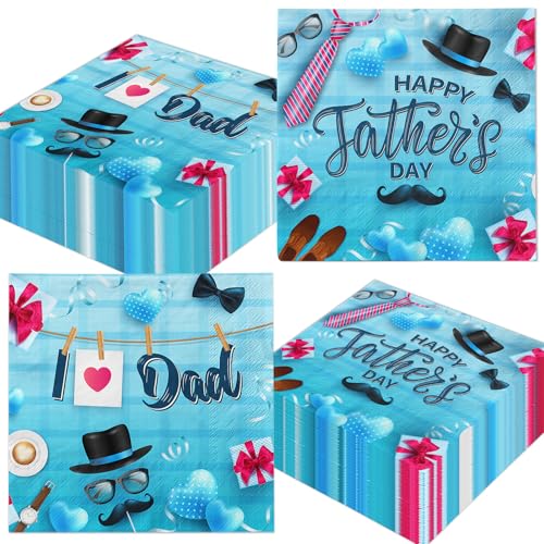 Fathers Day Decorations 48Pcs Happy Fathers Day Napkins Disposable Fathers Day Blue Cocktail Napkins for Best Dad Party Decorations Fathers Party Supplies
