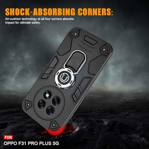 Image of AESTMO Oppo F31 Pro Plus 5G Back Case Cover | Tough Armor Bumper | Ring Holder & Kickstand in-Built | 360 Degree Protection Cover for Oppo F31 Pro Plus 5G (Black)