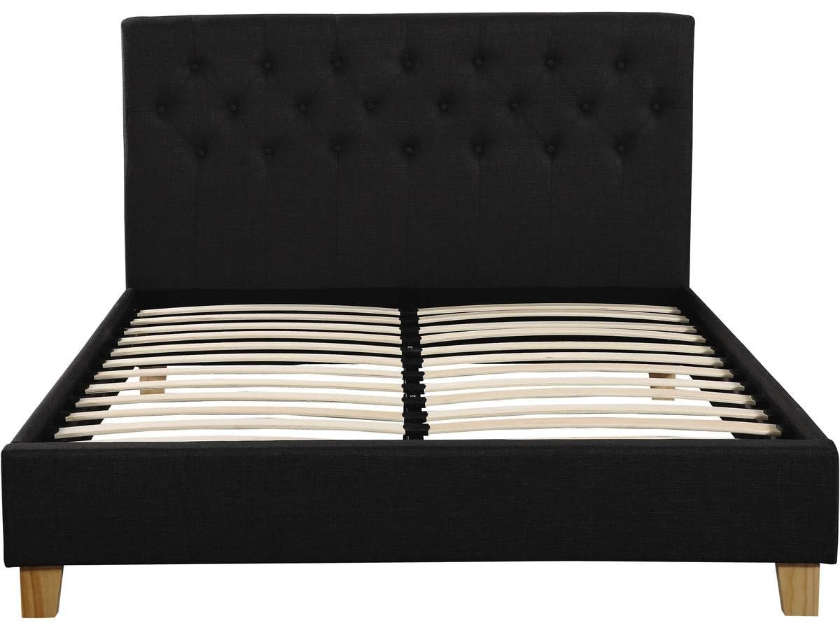 Habitat et Jardin - Lit Double Emmy en Tissu Gris Foncé 140 x 190 cm | Cadre de Lit 2 Places | Sommier et Tête de Lit Inclus | Support à Lattes en Bois