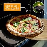 Amazy Pizzastein inkl. Bambus Pizzaschaufel, Dauerbackfolie und Rezepte Heft – Der Brotbackstein...