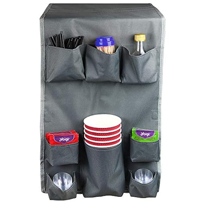 Classic Design ¨C Dorm and office Double Over the Fridge Caddy Organizer, 11 Pocket Storage and Paper Goods Organizer, Flatware Storage Organizer, Gray