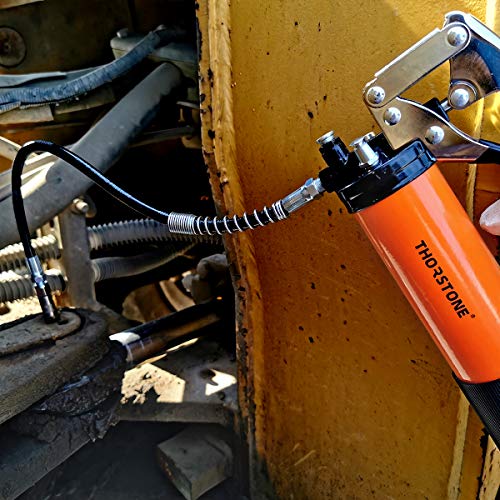 Thorstone Grease Gun Kit-8000 PSI,Pistol Grip Design | Made of Steel Barrel | with Accessories Including 18 Inch Spring Flex Hose, Working Coupler, Extension Rigid Pipe & Sharp Type Nozzle,Orange - Thumbnail 7