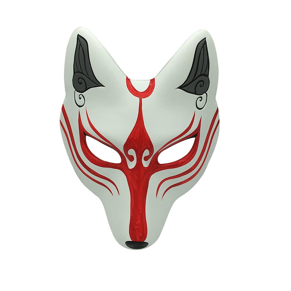 YangYong Kitsune Fox Mask for Halloween Masquerade Party, Kabuki PU Masks for Costume