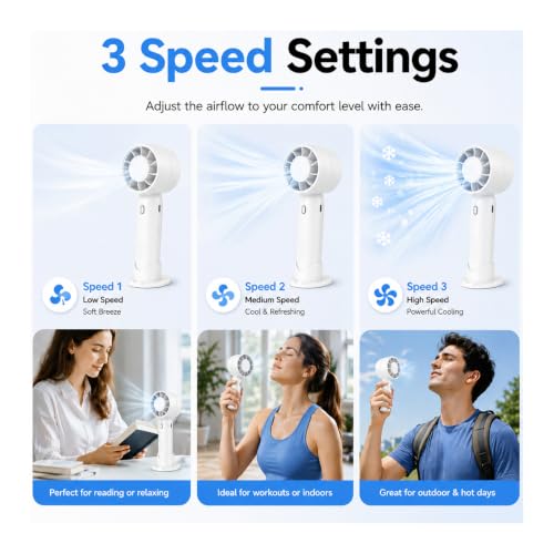 Image of Gismo Mini Portable Handheld Fan, High-Capacity Rechargeable 500mh Battery Powered Personal Fan with 3 Adjustable Speeds, Quiet Small Desktop Fan with Removable Base for Travel, Office, Outdoor & Home