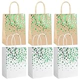 Silvester Deko 2026, 12 Kleeblatt Geschenktüten, Papiertragetaschen Kraftpapier Tüten, Silvester Geschenke Tüte, mit Glücksbringer Sticker, für Silvesterspiele Silvesterparty Neujahrsgeschenk Befüllen
