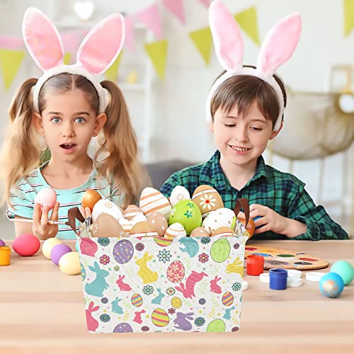Image of CLOCOR Easter Eggs Basket Empty with Colorful Eggs-pattern,Rectangular Easter Gift Basket with Handles for Boys and Girls,Toys Bin,Room Decor(Easter Eggs Basket)