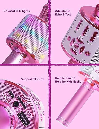 Image of Amazmic Toys for Girls, Kids Karaoke Microphone Toddler Microphone for Kids with Lights, for Girls, Birthday Party Boys Toy Age 3 4 5 6 7 8+(Light Pink)