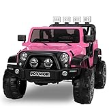 JOYMOR 12V Ride on Truck 2 Seat Kids Electric Battery Powered Car w/ 2.4G Remote Control, Motorized Toddler Vehicles Truck Toy, Adjustable Speeds, MP3 Player, LED, Horn (Pink)