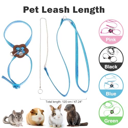 Image of 2 Pack Adjustable Hamster Leash Harness for Harness for Ferret Baby Rabbit Hamster Rat Mouse Leash Lead with Bell (Blue)
