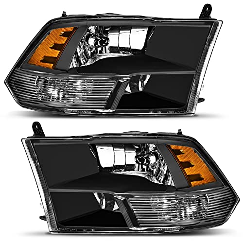Image of OEDRO Headlight Assembly Replacement for 2009-2018 Dodge Ram 1500 /2010-2018 Ram 2500 3500 (Quad Models Only), Headlamp with Amber Reflector, Clear Lens Black Housing w /o bulbs, w /o wiring harness