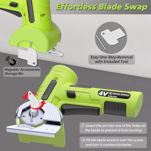 Image of Upgraded Cordless Electric Scissors, Wider Opening with Large 1.84 inchTungsten Blade, 1 /3 inch Max Cutting & LED Display, 320RPM, Heavy-Duty Rotary Cutter for Cardboard, Fabric, Leather & DIY - Green