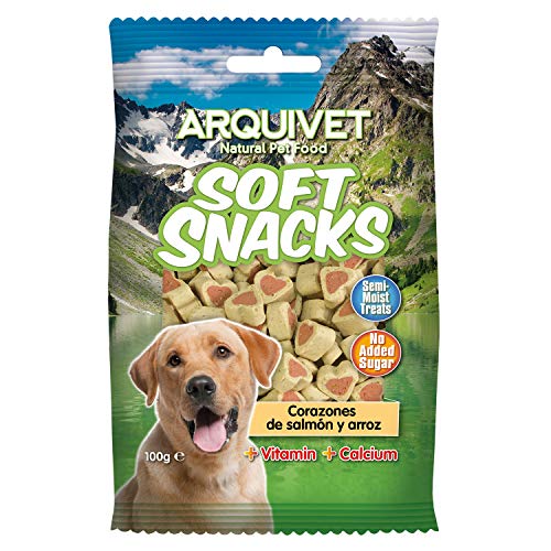 Comida para Perros Arquivet Soft Snacks para Perro Corazones de salmón y arroz 100 gr - Aperitivos para Perro en Forma de corazón - Chuches,...