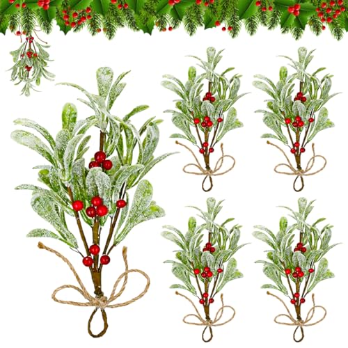 WEFHEF 5 Stück Weihnachts Mistelzweig Dekoration, Künstliche...