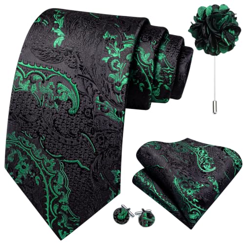 Image of Barry.Wang Paisley Tie Sets Hanky Cuff Links Flower Neckties Fashion