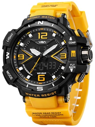 Image of V2A Stryke 50mm Analog Digital Watch for Men | Red X Tactical Dial Design | Alarm Stopwatch Backlight Day Date | Rugged Sports Watch with TPU Strap | 50M Water Resistant | Gift for Mens