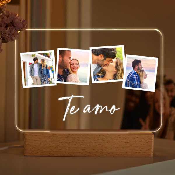 Transparent Gift Lámpara Personalizada Polaroid con Fotos y Texto. Regalos para Pareja, Novios. Regalos Originales Aniversario. Regalos Personalizados para San Valentín, Bodas. Lámparas Luz LED.