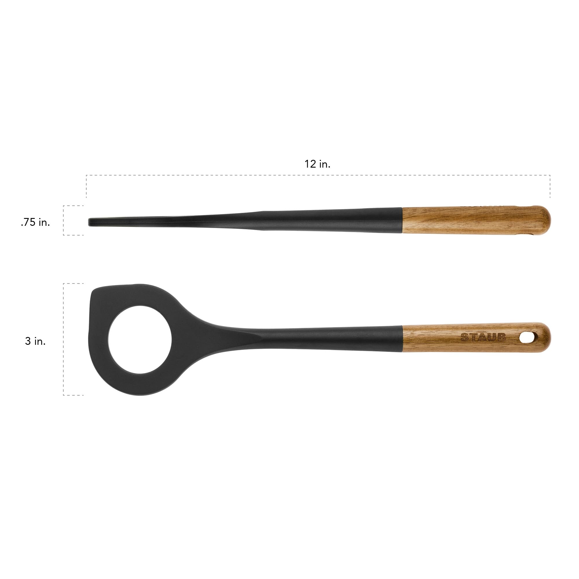 STAUB Risotto Spoon, Cooking Utensil, Perfect for Stirring and Serving Risotto, Durable BPA-Free Matte Black Silicone, Acacia Wood Handles, Safe for Nonstick Cooking Surfaces