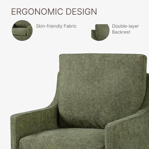 Image of KISLOT Upholstered Dining Chairs Set of 4 with Casters, Moss Green | Modern Rolling Dining Room Arm Chairs with Washable Cover, Hidden Storage Seat, Linen Look Fabric, Padded Kitchen Chairs