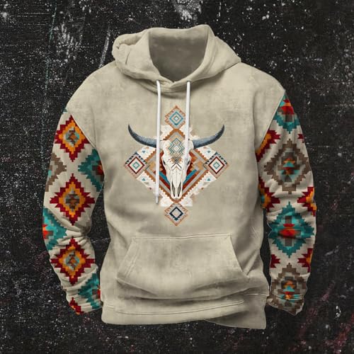 Men's Aztec Sweatshirts Western Ethnic Graphic Hoodies Vintage Print Pullover Tops Casual Drawstring Hoodie2