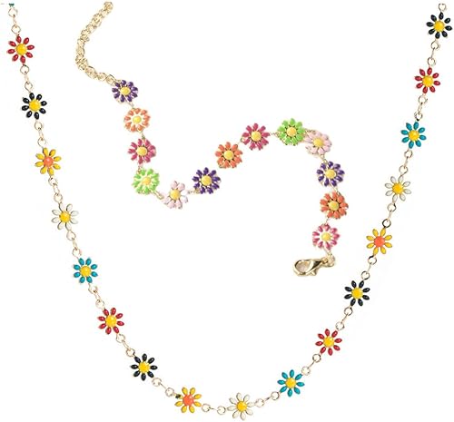 Collar de margaritas y pulsera para mujer, gargantilla de margarita esmaltada bohemia, hecha a mano, margarita dorada, girasol, margarita,