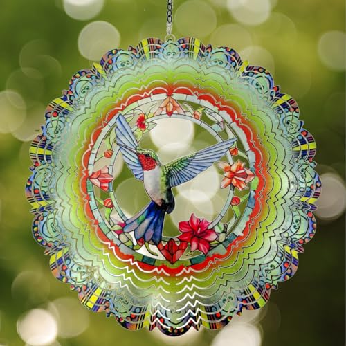 Image of Eandisom Wind Spinners Outdoor Hummingbird - Birthday Gifts for Women Mom Grandma, Hanging Wind Spinner 12 inch 3D Wind Sculptures for Garden Decor for Outside, Patio, Yard, Outdoor