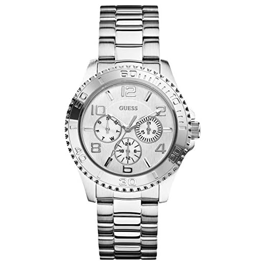 Guess - Reloj de Cuarzo para Mujer, con Correa de Acero Inoxidable, Color Plateado