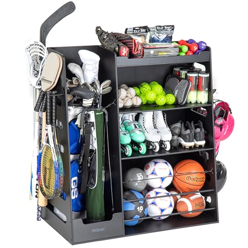 GoSports Premium Wooden Sports Equipment Organizer with Storage H...