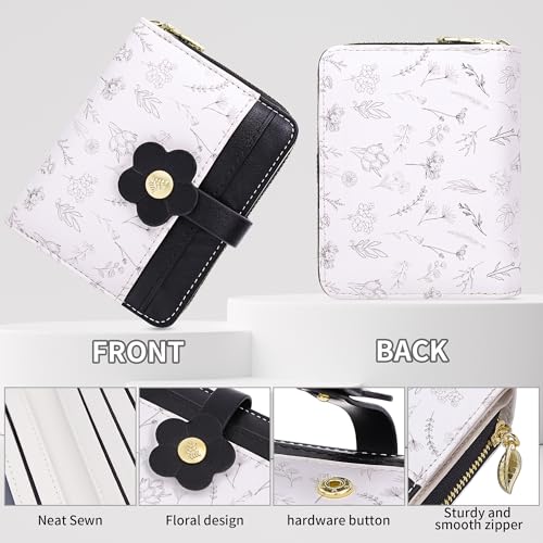 Image of Farcauo Cute Floral Womens Wallet Small Wallets for Women Thin Black Women's Wallet Kawaii Flower Card Wallets for Women Ladies