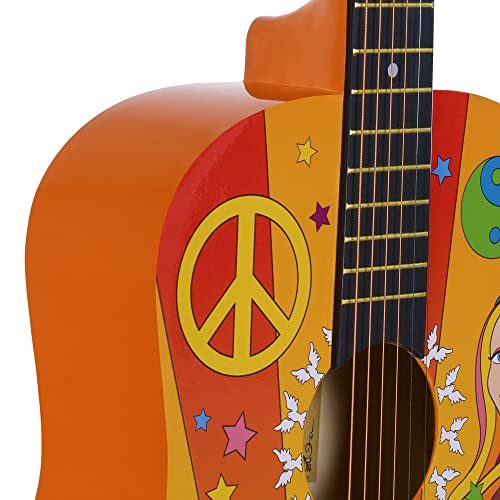 Image of Juarez Retro Acoustic Guitar, 38 Inch Cutaway, Hippie Peace Design, With Bag, Picks, Strap & Extra String Set - Basswood