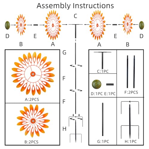 Image of VEWOGARDEN Sunflower Wind Spinner with 4 Blades, Metal Kinetic Wind Spinners Outdoor for Yard, Garden, Lawn Decorations