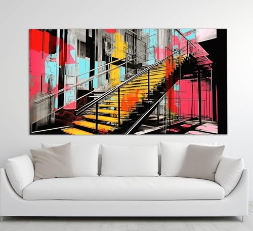 Tableau abstrait escalier pop art graffiti 60x120cm sans cadre pour salon