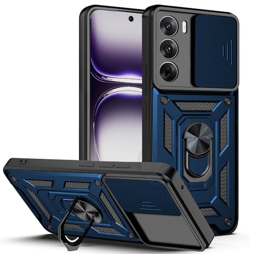 Image of AESTMO Tough Armor Oppo Reno 12 5G Bumper Back Case Cover | Ring Holder & Sliding Camera Shield Cover | 360 Degree Protection Back Case Cover for Oppo Reno 12 5G (Blue)