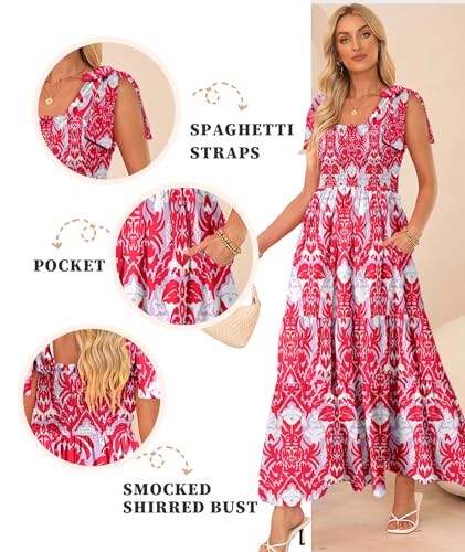 Image of CURBODO Women's Summer Maxi Dress Boho Spaghetti Straps Casual Long A-line Smocked Beach Dress Flowy Sun Dresses with Pockets