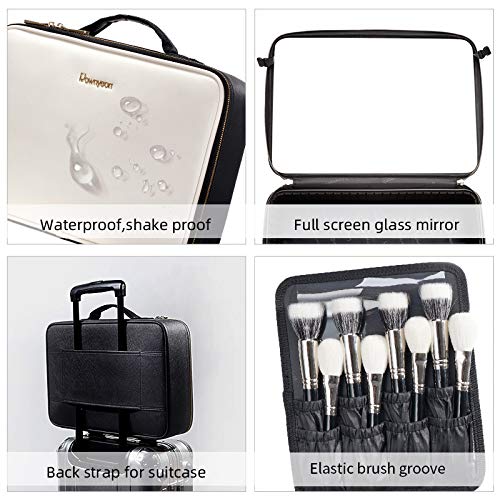 Rownyeon Makeup Case with Mirror Makeup Brush Bag 14.5inch Portable Train Cosmetic Case Organizer with Adjustable Dividers for Cosmetics Toiletry Jewelry Digital Accessories