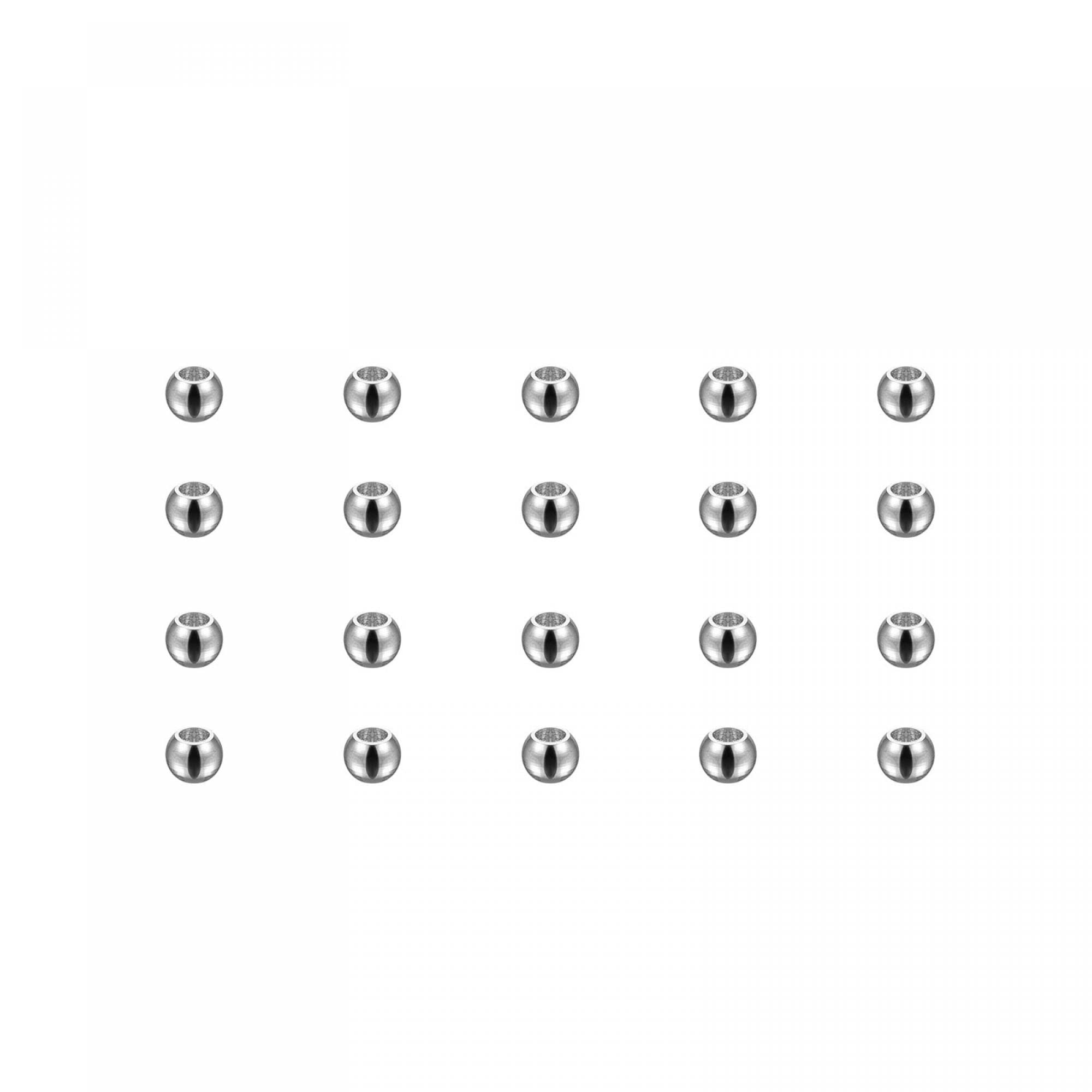 sourcing map 20pcs Beads 2mm Stainless Steel 1mm Hole Dia Bead for DIY Crafts, Silver Tone
